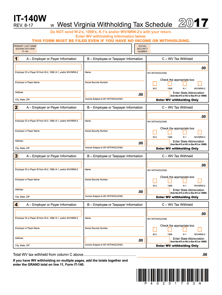 2017-2024 Form Wv Dor It-140W Fill Online, Printable, Fillable intended for Virginia State W2 Form