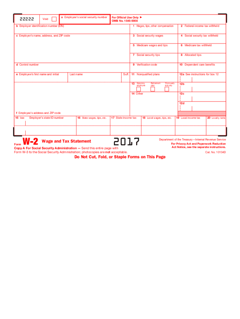 2017 Form Irs W-2 Fill Online, Printable, Fillable, Blank - Pdffiller in W2 Form 2017