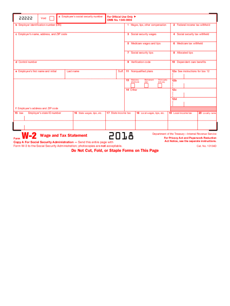 2018 Form Irs W-2 Fill Online, Printable, Fillable, Blank - Pdffiller in Usps W2 Form
