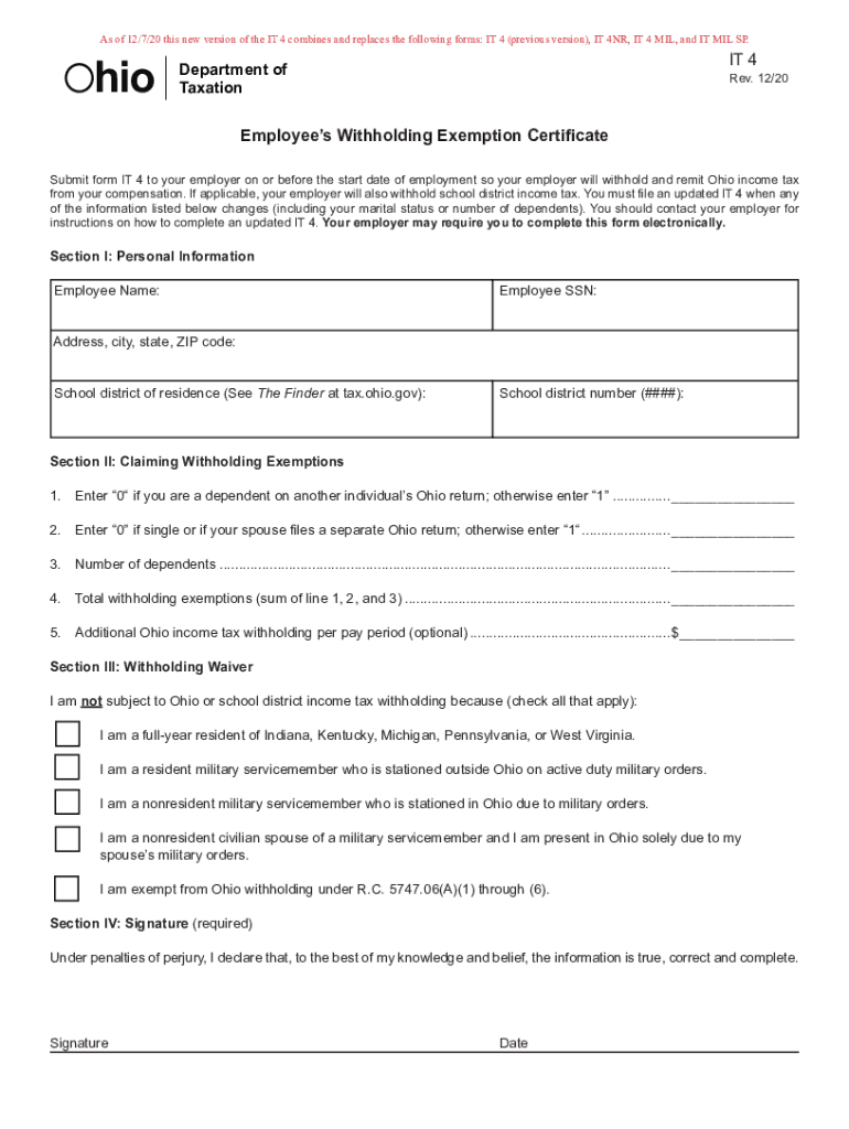 2020-2024 Form Oh It-4 Fill Online, Printable, Fillable, Blank pertaining to Ohio W2 Form 2022
