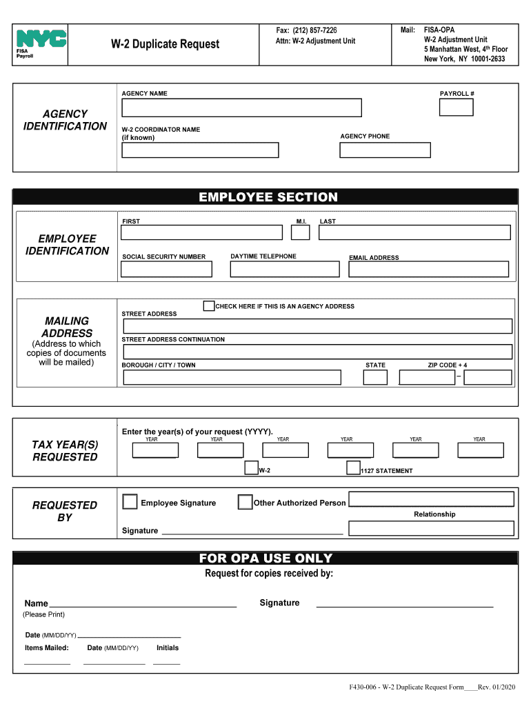 2020-2024 Ny W-2 Duplicate/ Correction Request Form Fill Online with regard to Charter W2 Former Employee