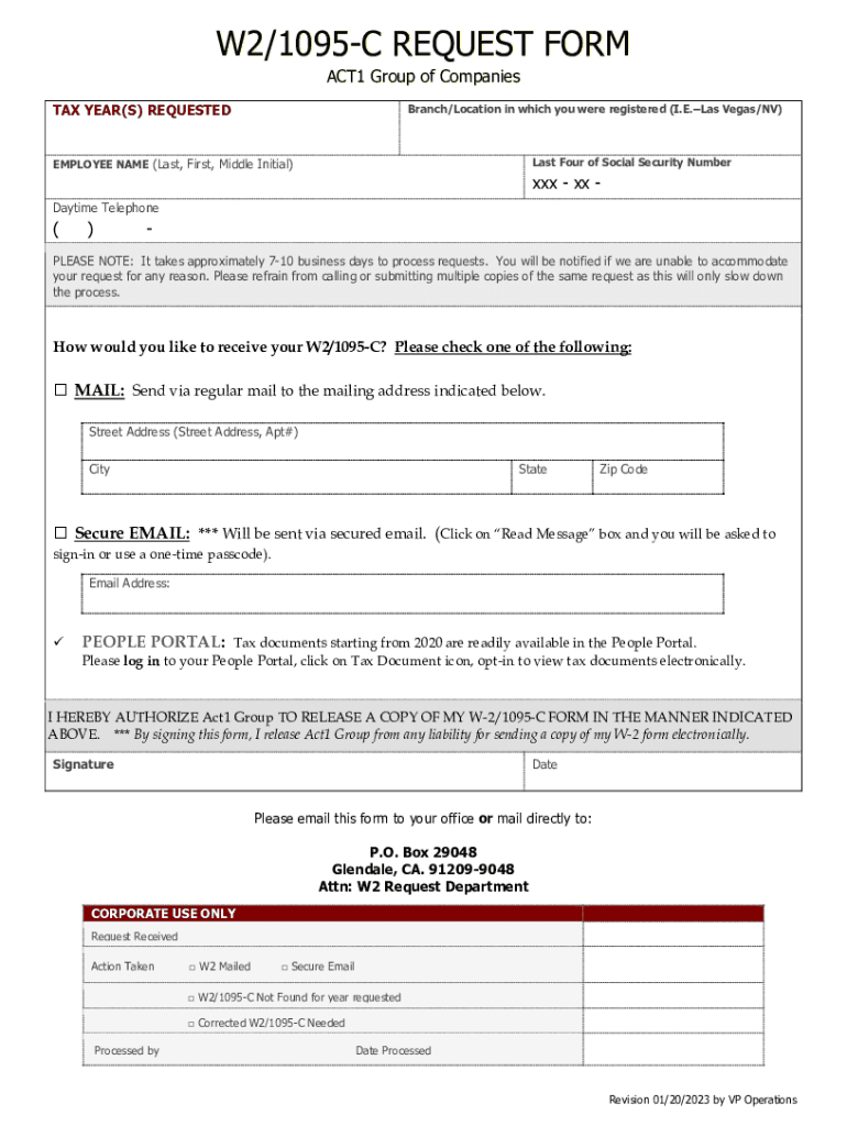 2023 Ca W2/1095-C Request Form Fill Online, Printable, Fillable within Apple Former Employee W2