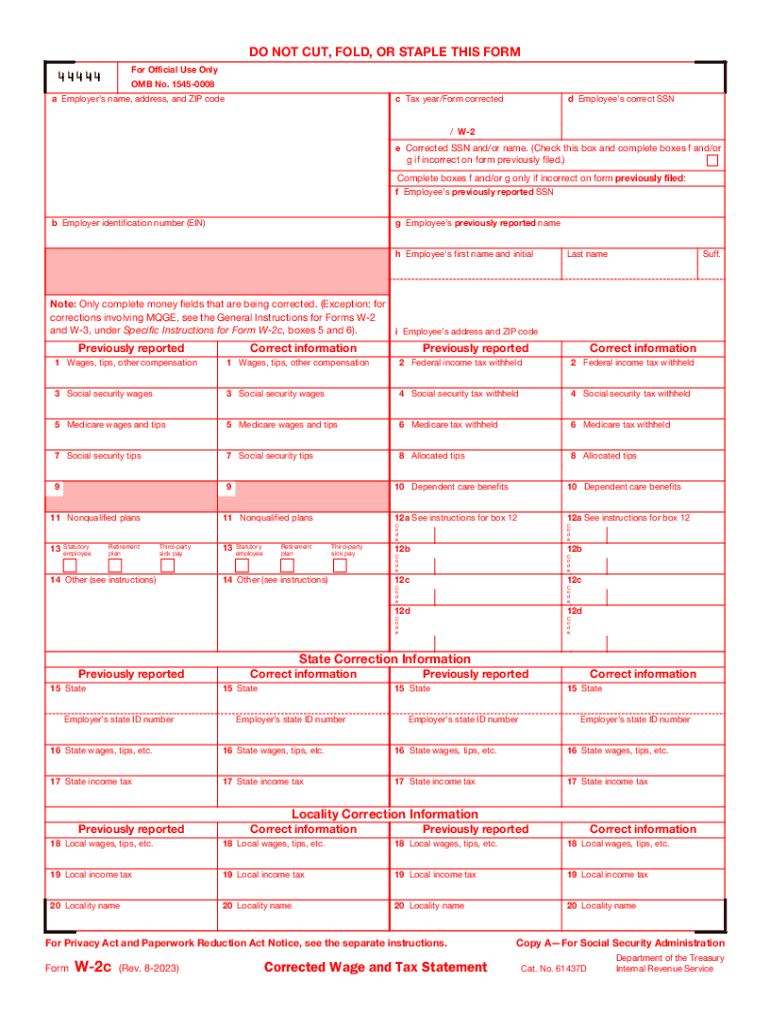 2023 Form Irs W-2C Fill Online, Printable, Fillable, Blank - Pdffiller intended for Corrected W2 Form