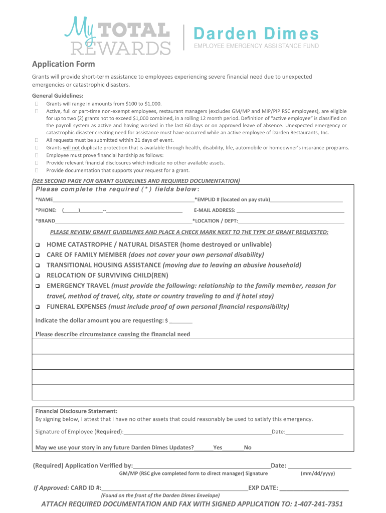 Darden Dimes Application - Fill Online, Printable, Fillable, Blank regarding Darden W2 Former Employee