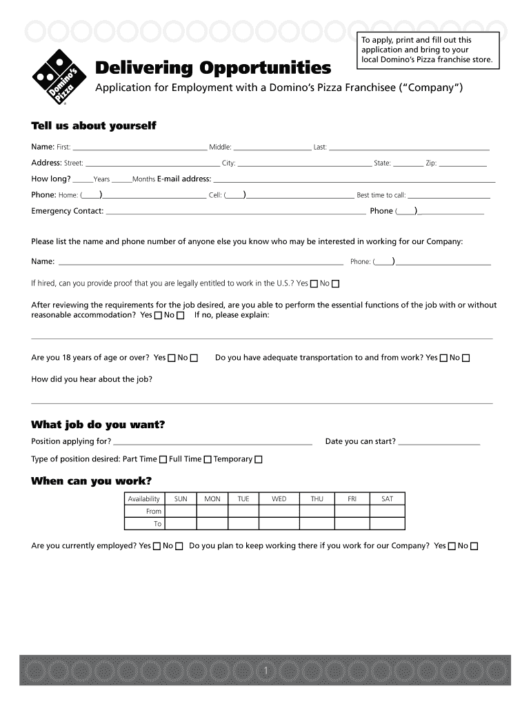 Dominos Application Form - Fill Online, Printable, Fillable, Blank with Ihop W2 Forms Online