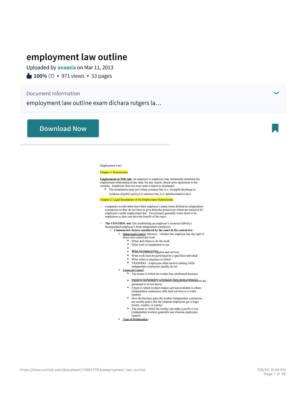 Employment Law Outline Independent Contractor Defamation throughout Darden W2 Former Employee