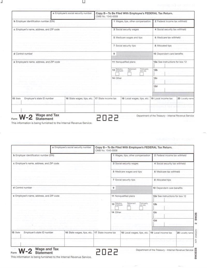 Form W-2, Employee Copy B To Attach To Form 1040 regarding Form 1040 W2