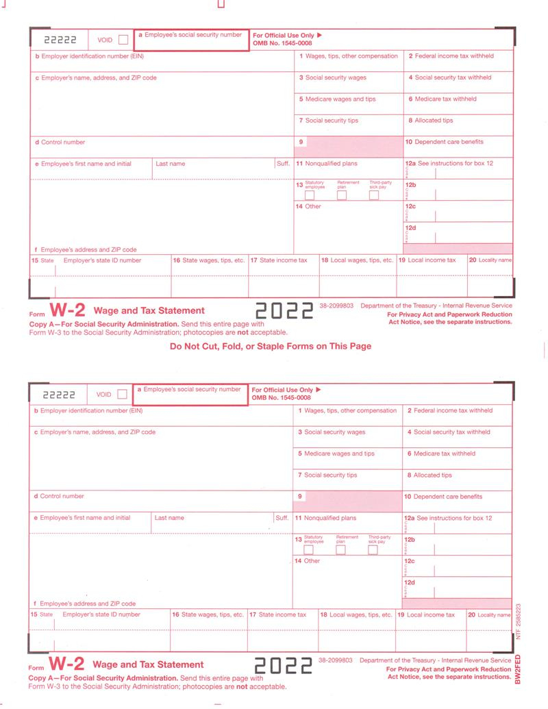 Form W-2, Ssa Copy A in Social Security W2 Form