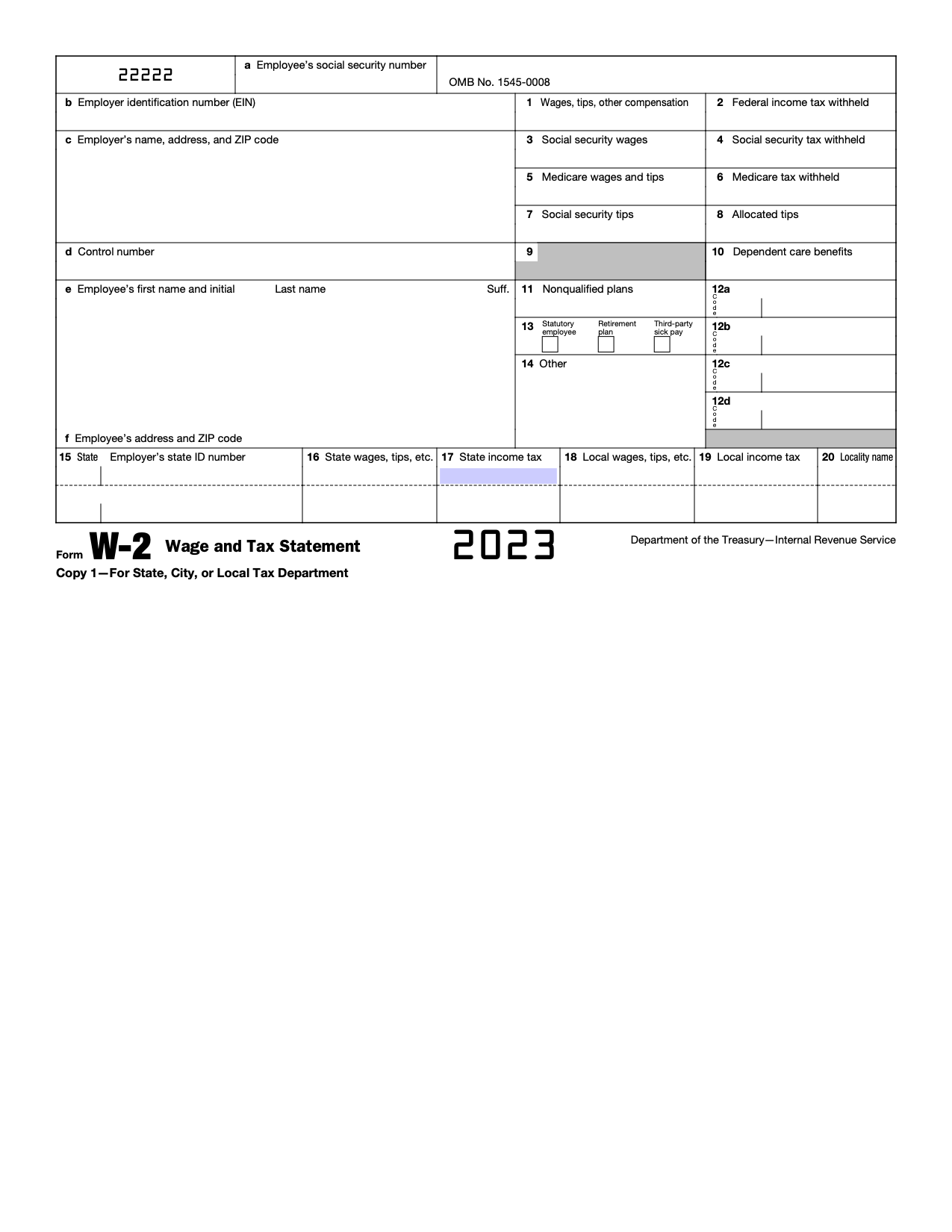 Free Irs Form W-2 | Wage And Tax Statement - Pdf – Eforms for Blank W2 Form 2023