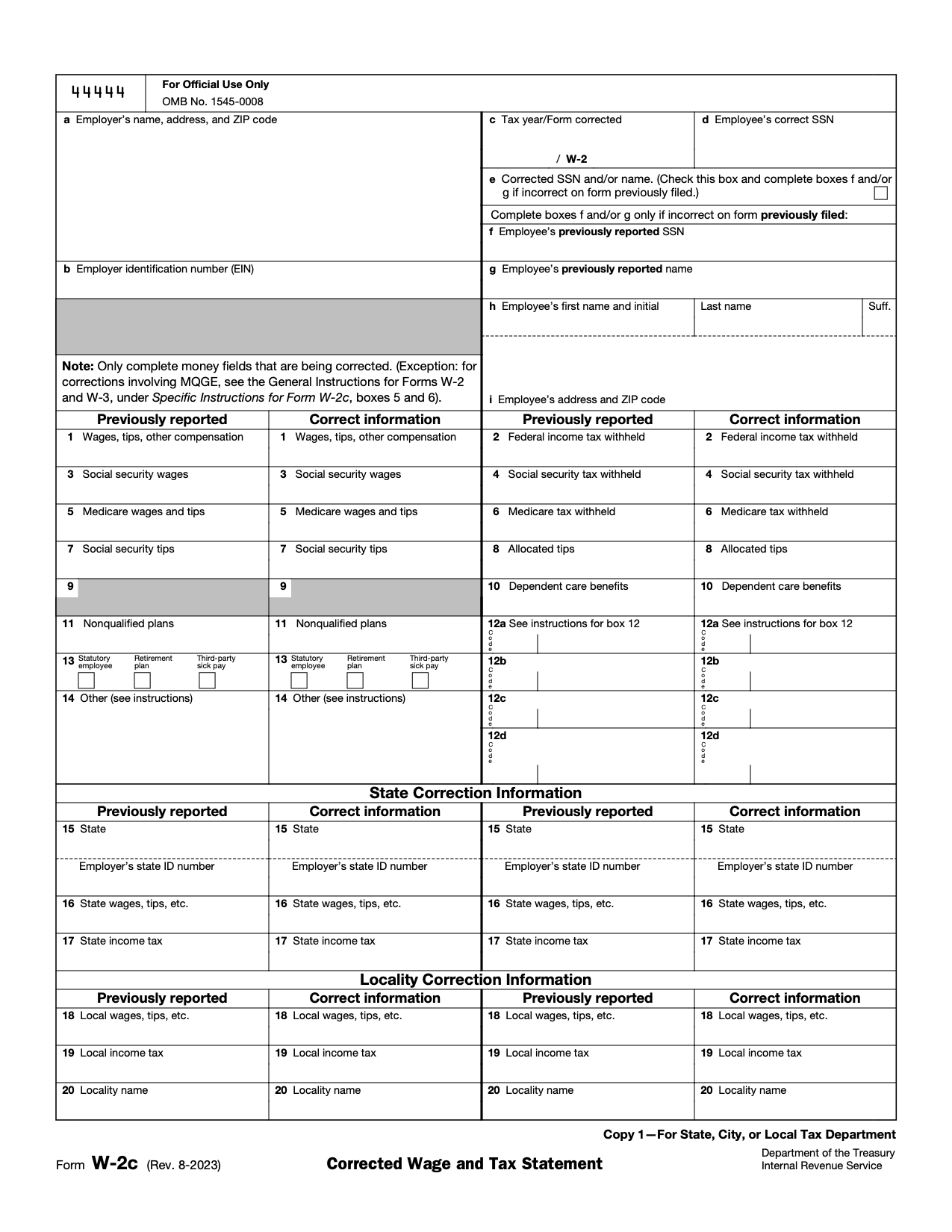 Free Irs Form W-2C | Corrected Wage And Tax Statement - Pdf – Eforms regarding How To Correct W2 Form