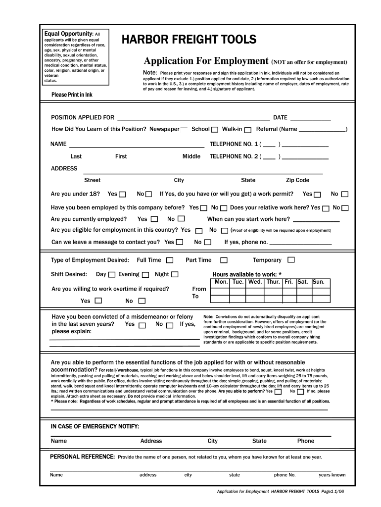 Harbor Freight Application - Fill Online, Printable, Fillable throughout Harbor Freight W2 Former Employee