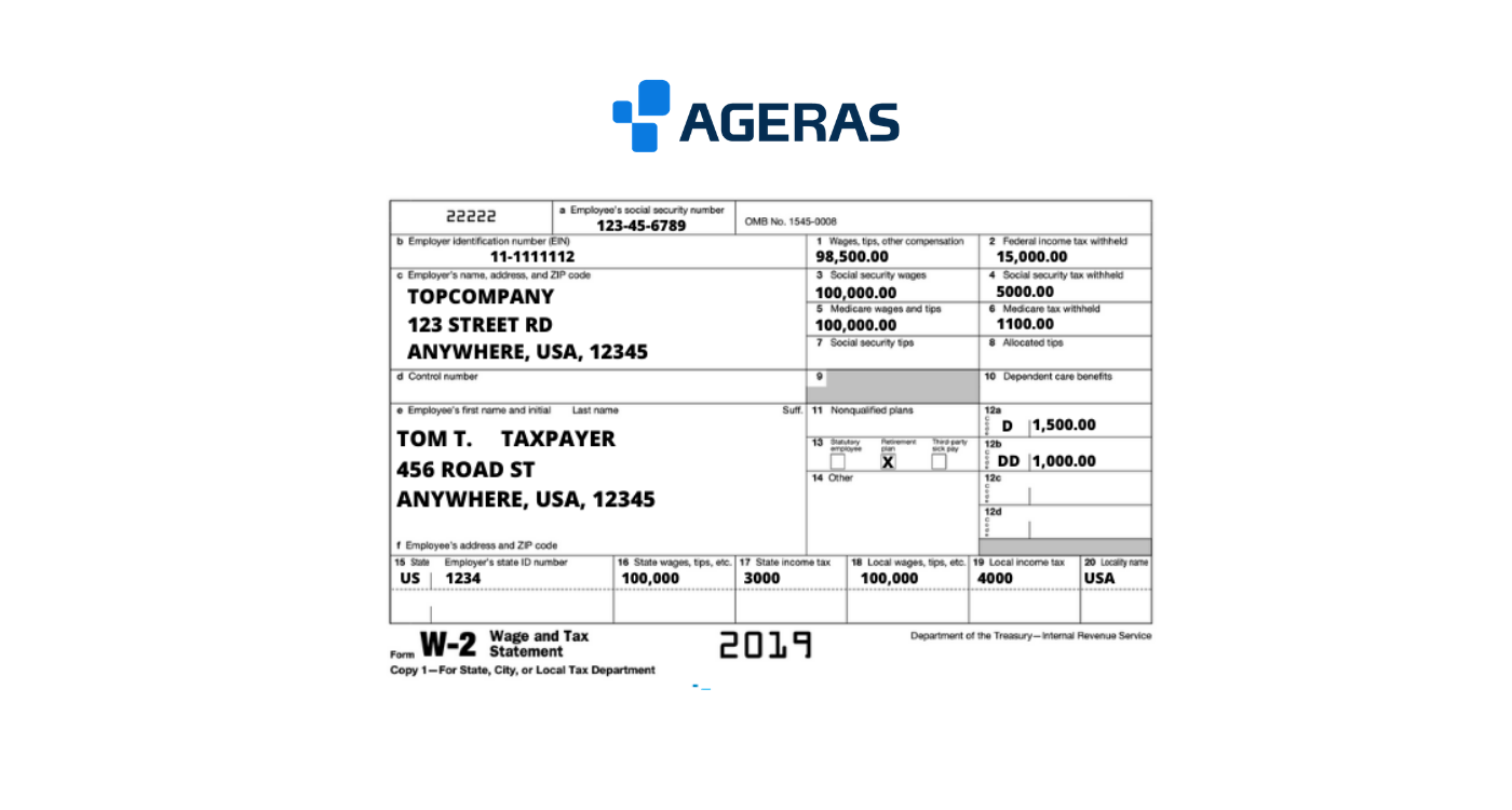 How To Fill Out A W-2 Form? | A Guide To The Irs Form W-2 | Ageras intended for Example Of W2 Form Filled Out