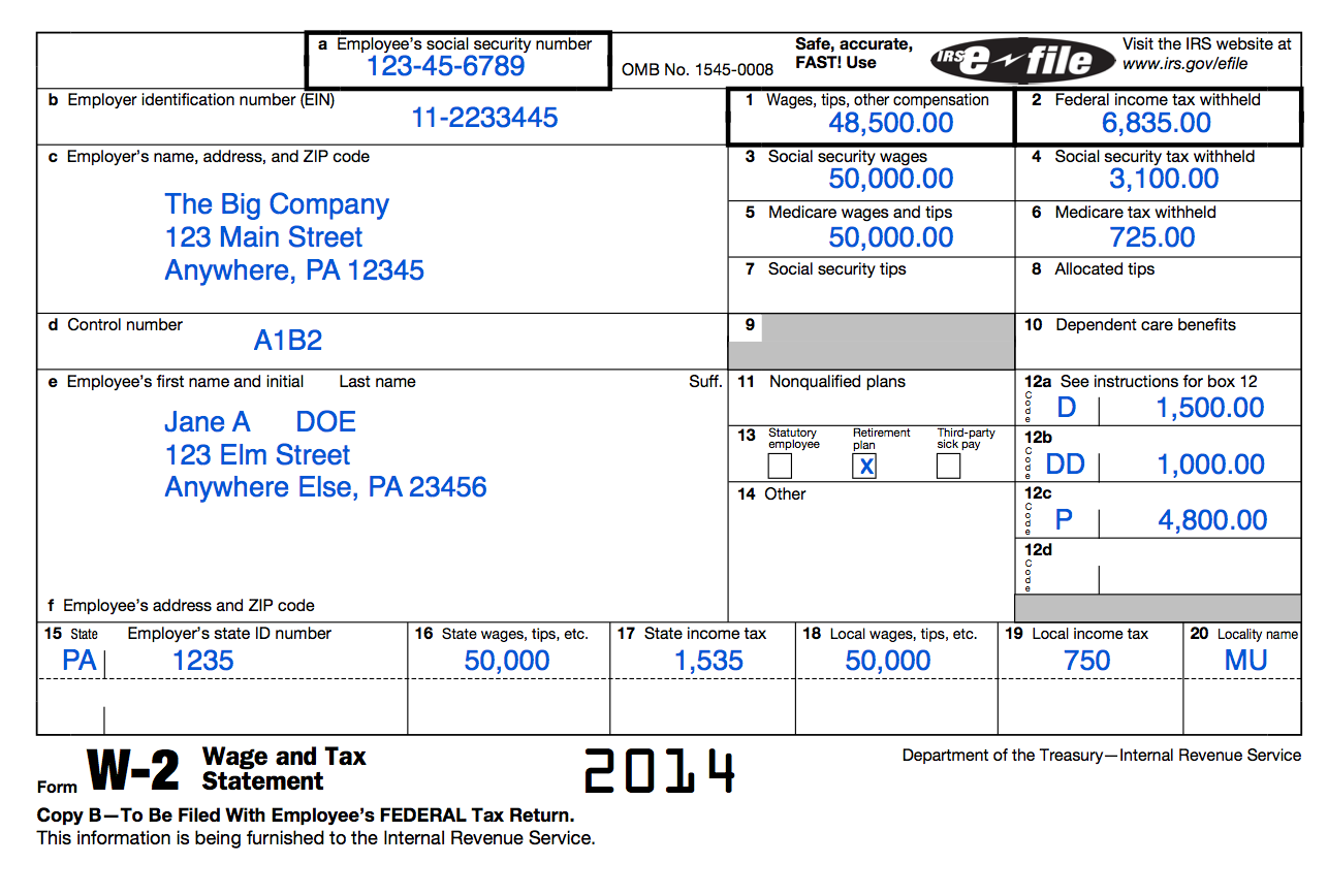 How To Read A W-2 - Thepaystubs intended for Box 1 On W2 Form