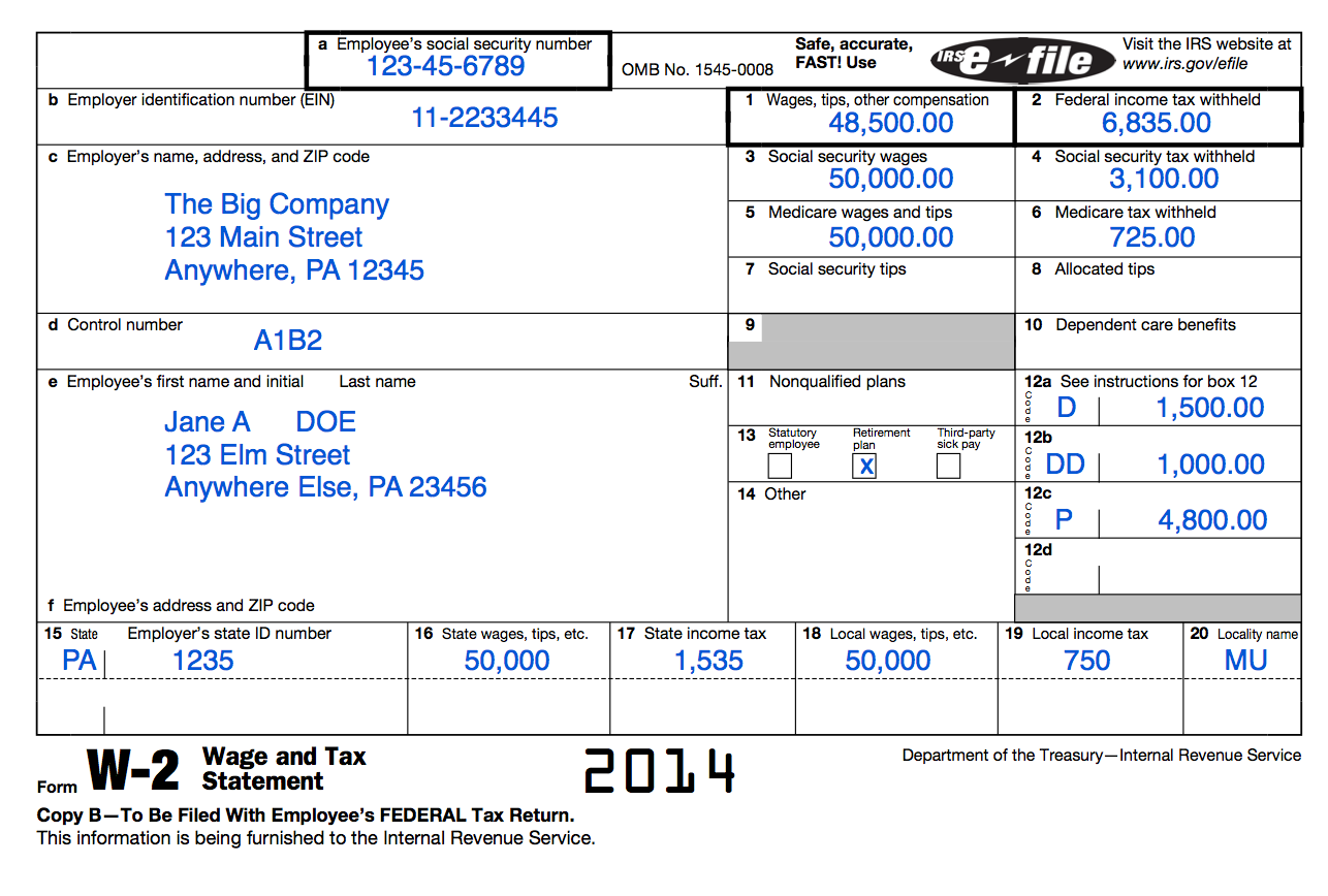 How To Read A W-2 - Thepaystubs with regard to Box D On W2 Form