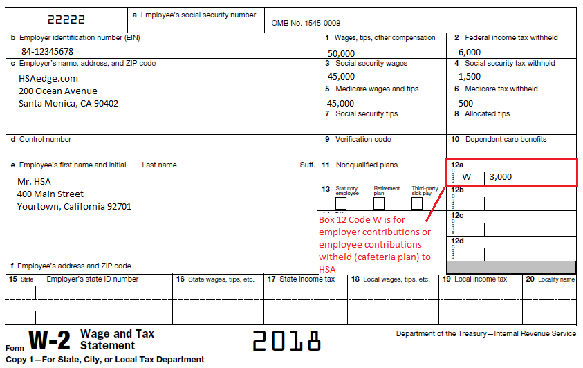 Hsa Employer Contributions On W2 Box 12 &amp;quot;W&amp;quot; | Hsa Edge intended for W2 Form Box 12 C