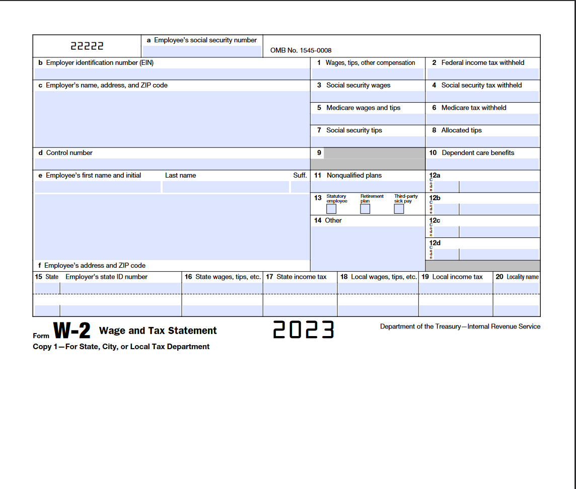 Irs Form W-2. Wage And Tax Statement | Forms - Docs - 2023 pertaining to W2 Tax Form 2023