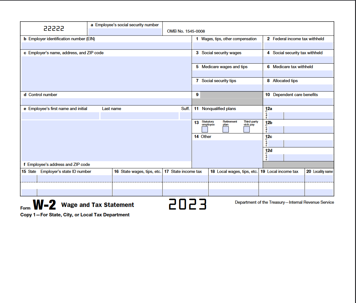 Irs Form W-2. Wage And Tax Statement | Forms - Docs - 2023 regarding Blank W2 Form 2023