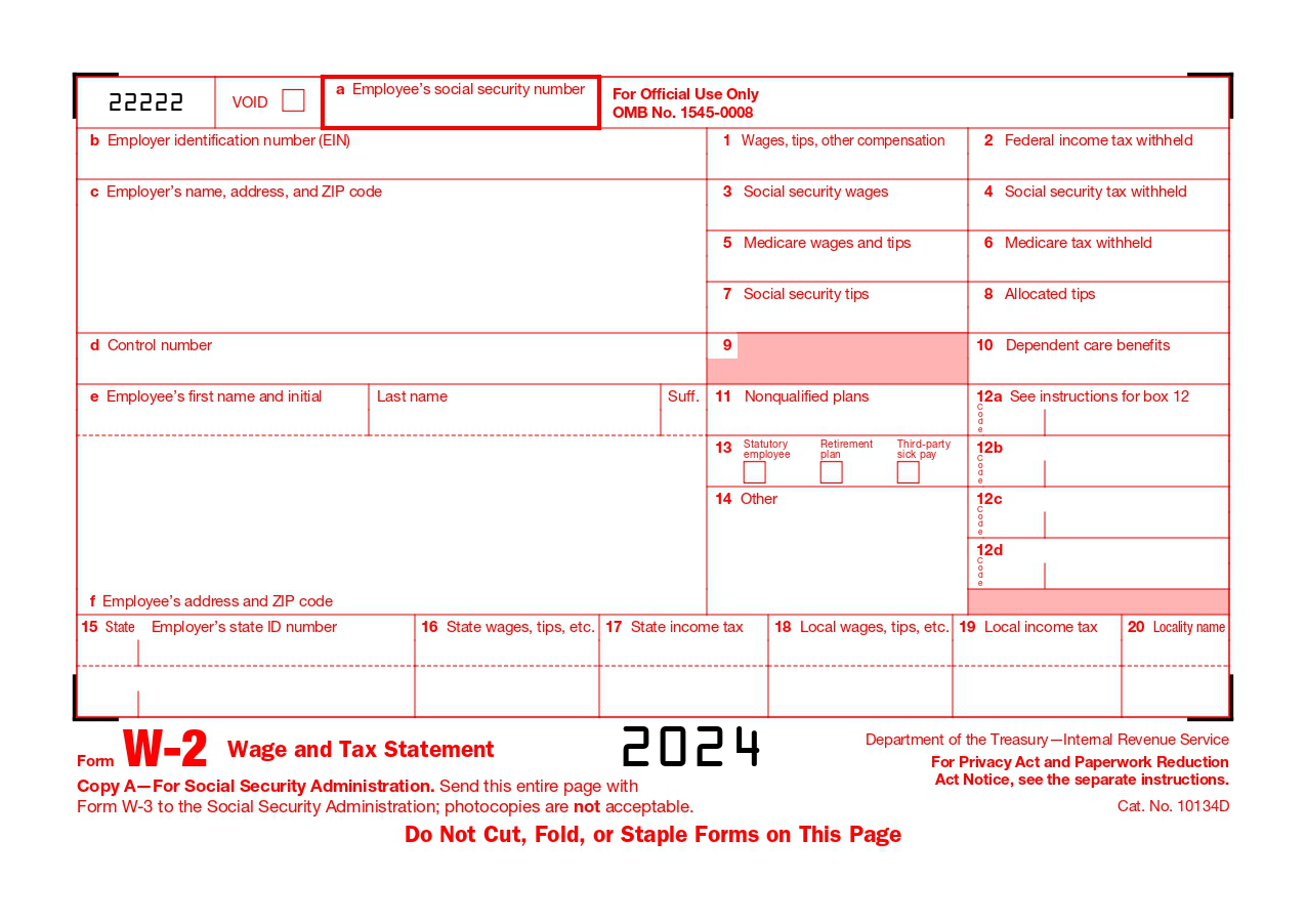 Irs Form W-2: Wage And Tax Statement | Printable Pdf for W2 Form 2024 Pdf Printable