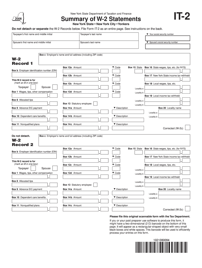 It 2 Form - Fill Online, Printable, Fillable, Blank | Pdffiller with regard to Nys W2 Form
