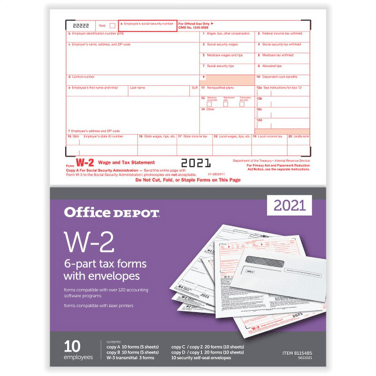 Office Depot® Brand W-2 Laser Tax Forms And Envelopes, 2-Up, 6-Part, 8-1/2&amp;quot; X 11&amp;quot;, Pack Of 10 Form Sets regarding W2 Form Walmart Employee