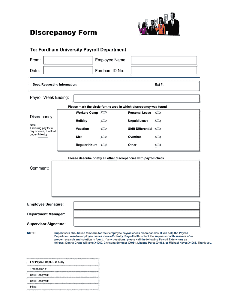 Payroll Discrepancy Form - Fill Online, Printable, Fillable, Blank pertaining to Allied Universal W2 Former Employee