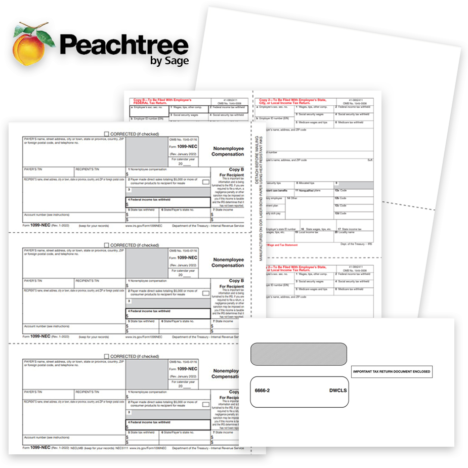 Peachtree Software Compatible 1099-W2 Tax Forms - Discounttaxforms for Sage W2 Forms