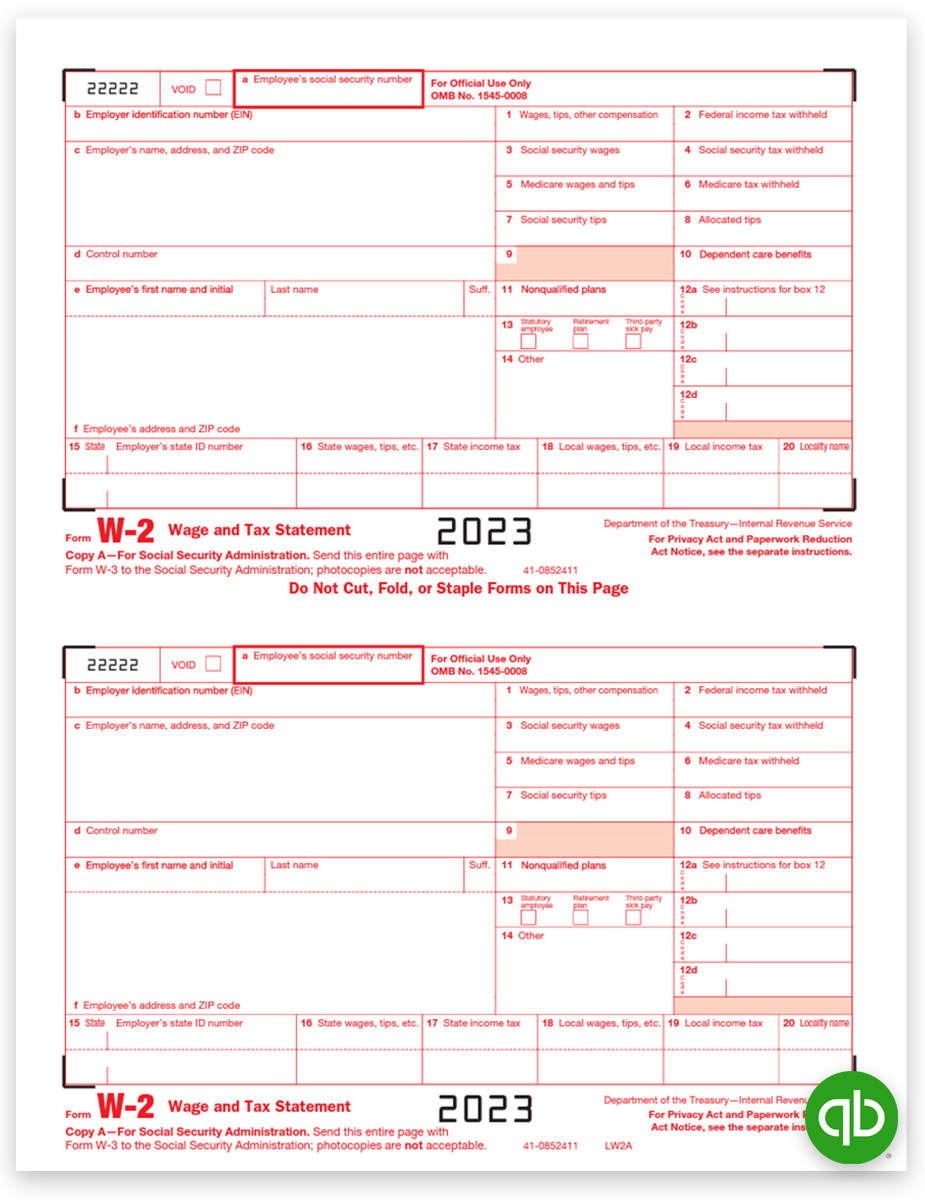 Quickbooks W2 Tax Form Copy A Ssa Federal - Discounttaxforms throughout Scannable W2 Form
