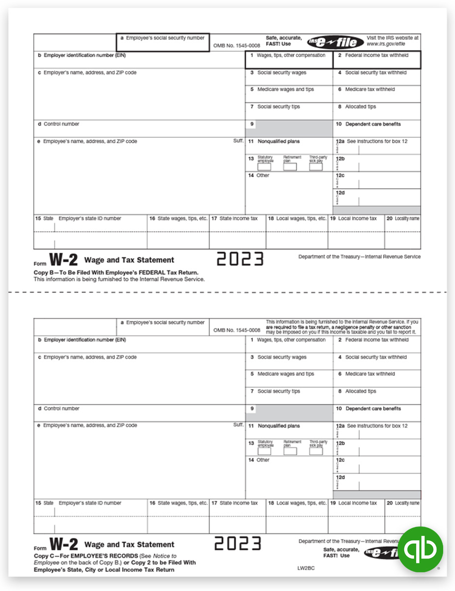 Quickbooks W2 Tax Forms For Employee Copy B &amp; C - Discounttaxforms with regard to Print W2 Forms Quickbooks