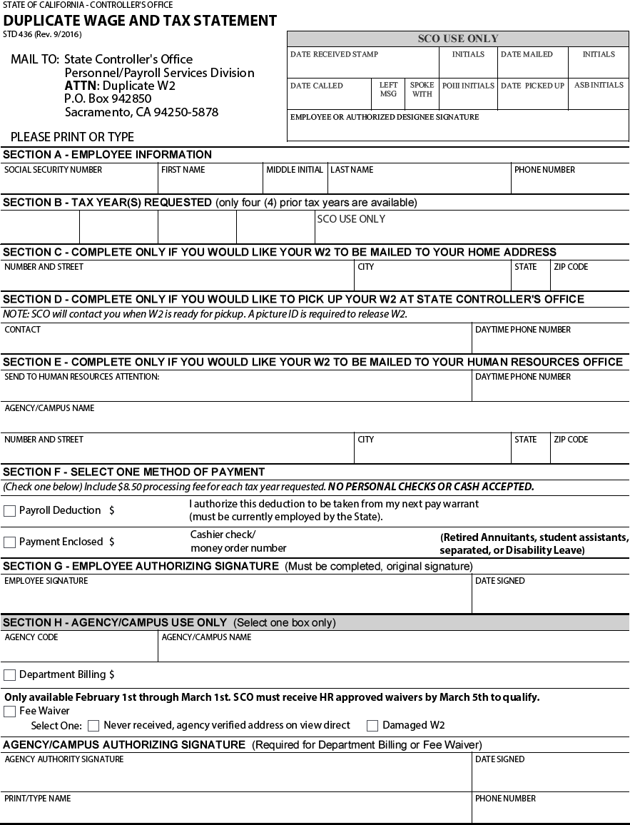 Request A Duplicate Form W-2, Wage And Tax Statement with California W2 Form 2022