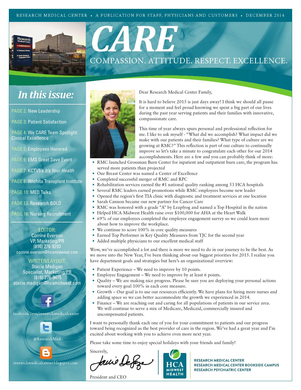 Research Medical Center&amp;#039;S December Care Newsletterstacie for Hca Former Employee W2