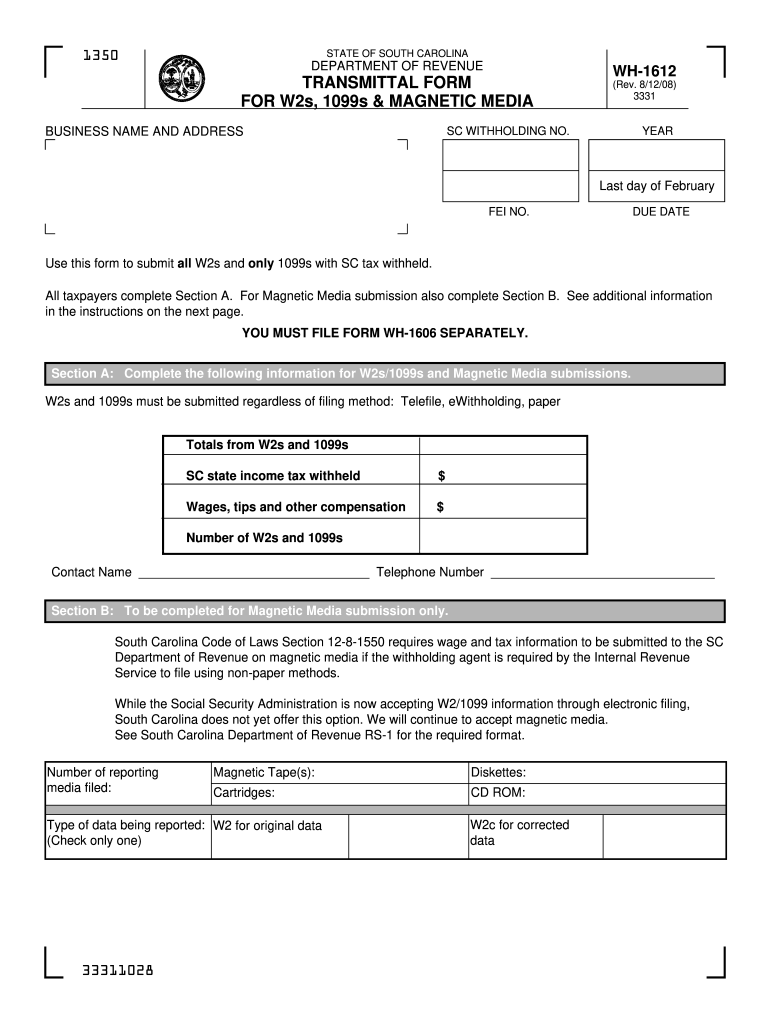 Sc Form Wh 1612 2008: Fill Out &amp;amp; Sign Online | Dochub within South Carolina W2 Form