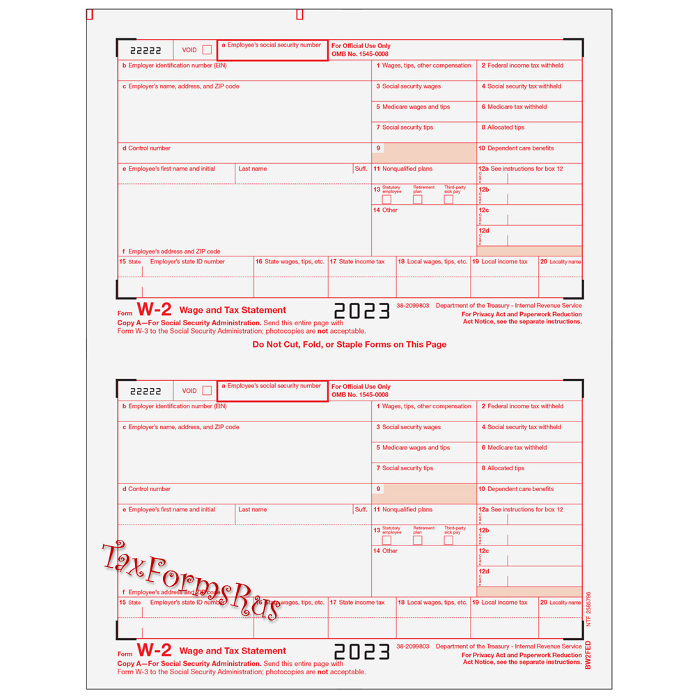 Stichting Nidos | 2023 Irs Tax Forms Kit:: W-2 Wage Stmts 6-Pt for 2023 Tax Forms W2