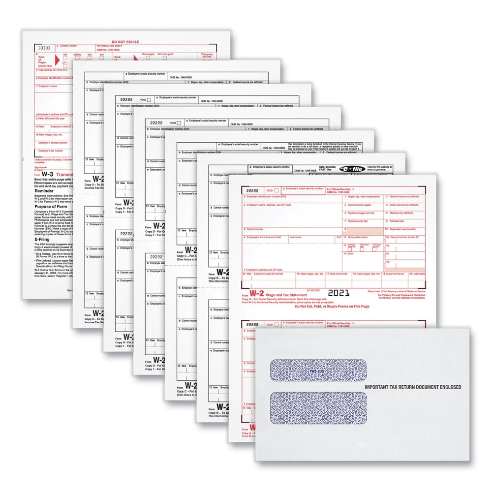 Tops 22904Kit W-2 Tax Form/Envelope Kits, Six-Part Carbonless, 8.5 X 5.5, 2/Page, (24) W-2S And (1) W-3, 24/Sets throughout Walmart W2 Forms