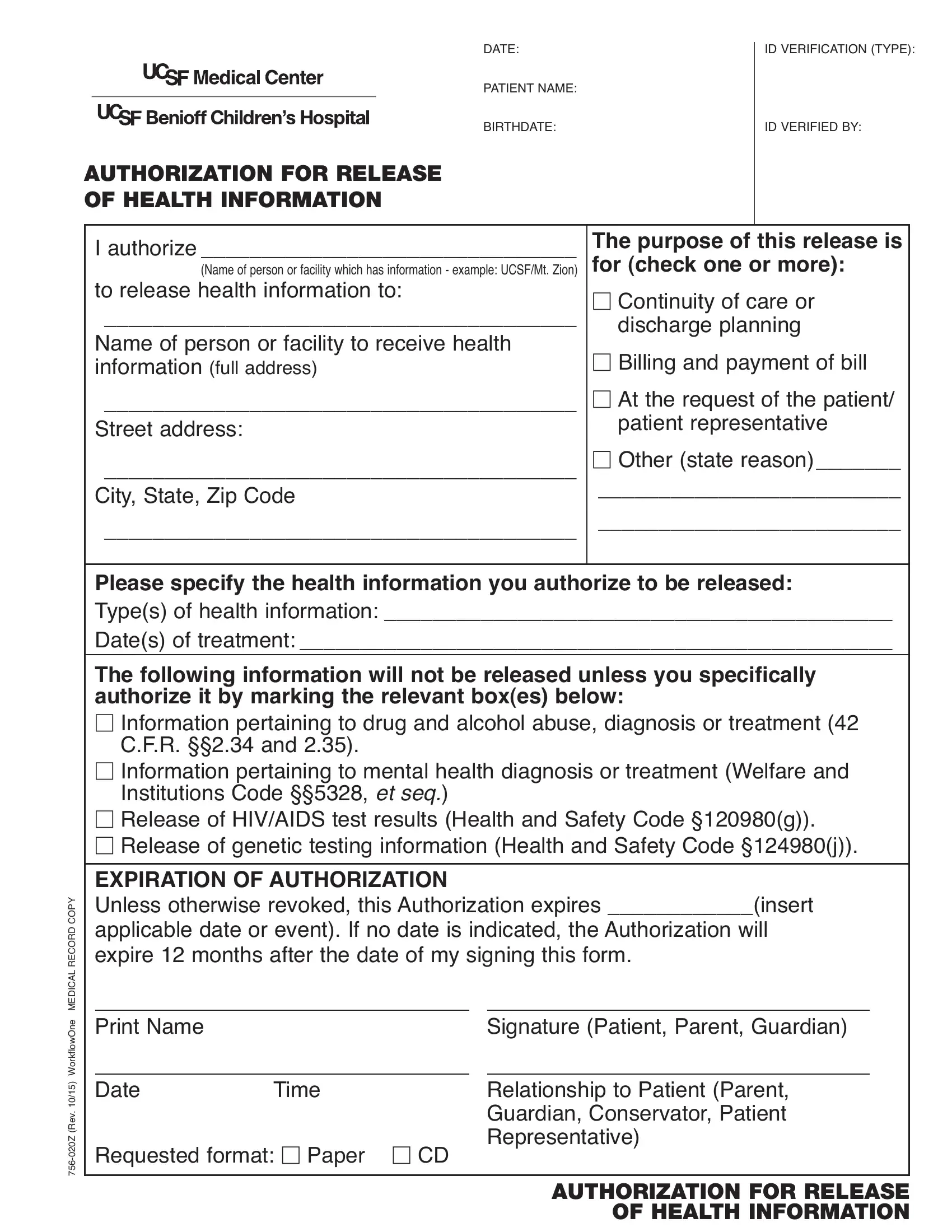 Ucsf Authorization Form ≡ Fill Out Printable Pdf Forms Online with regard to Ucsf Former Employee W2