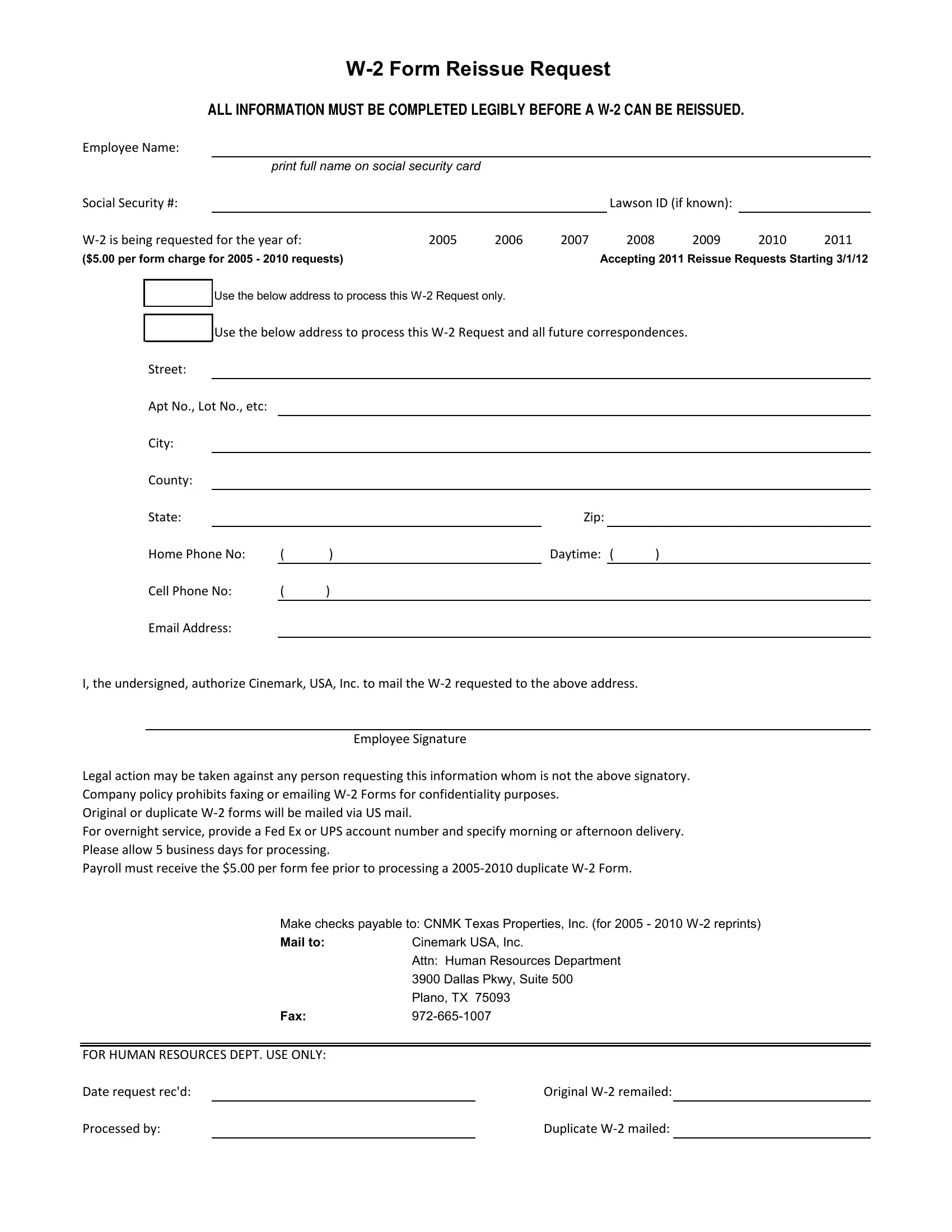 W 2 Form Reissue Request ≡ Fill Out Printable Pdf Forms Online regarding Ups Former Employee W2