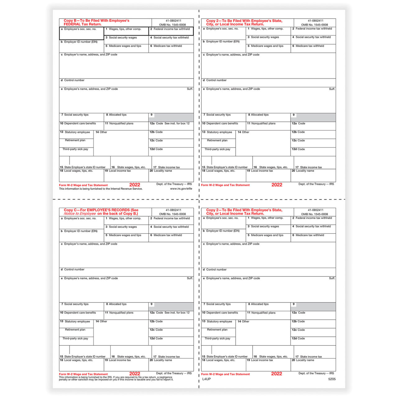 W2 4-Up Preprinted (B,2,C,2) With Instructions #L4Up - Forms throughout W2 Form With Instructions