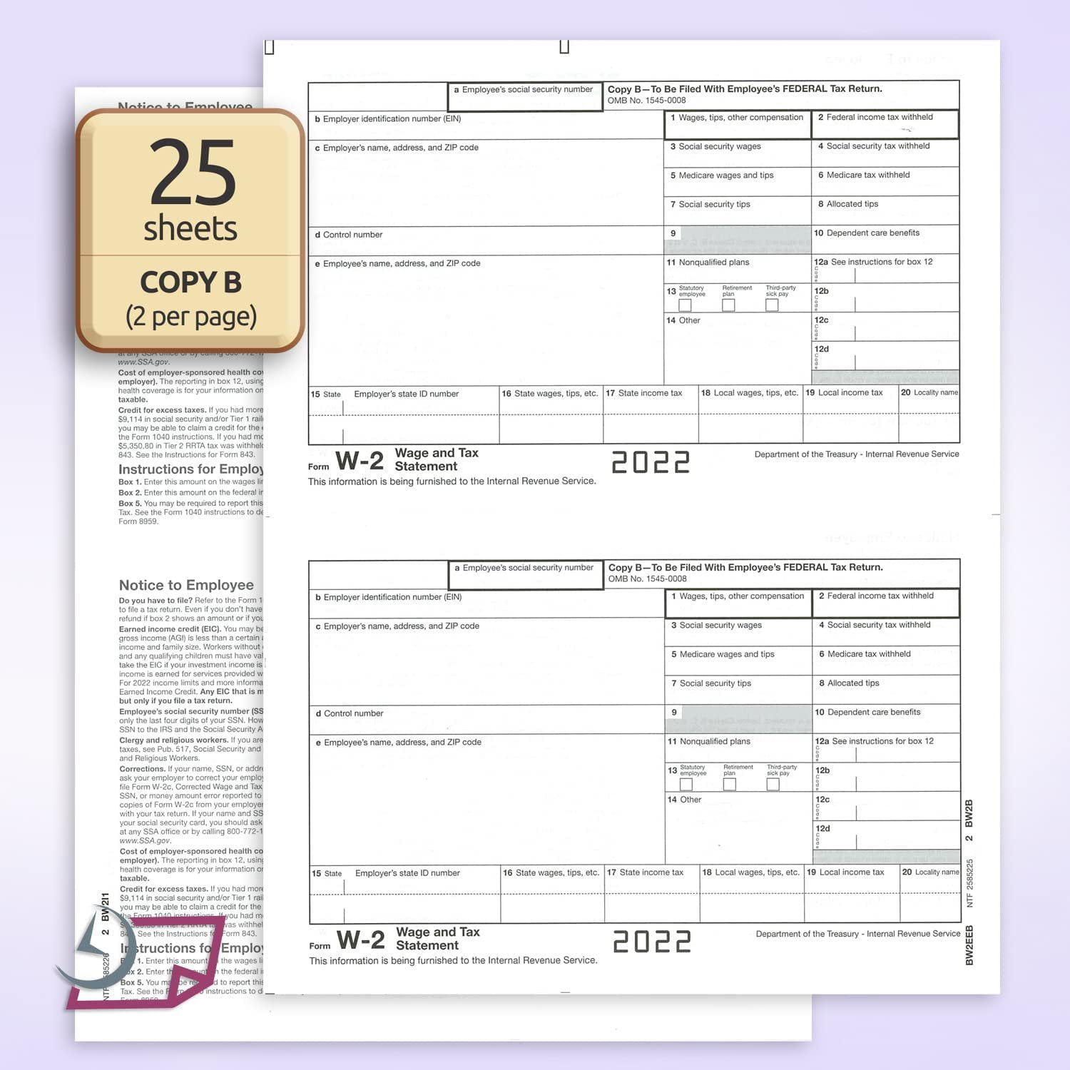 W2 Forms 2022, 4 Part Tax Forms, Set Of 50 With Self Seal Envelopes Laser  Ink/Jet Forms For Quickbooks And Accounting Software throughout W2 Form For Walmart Employees