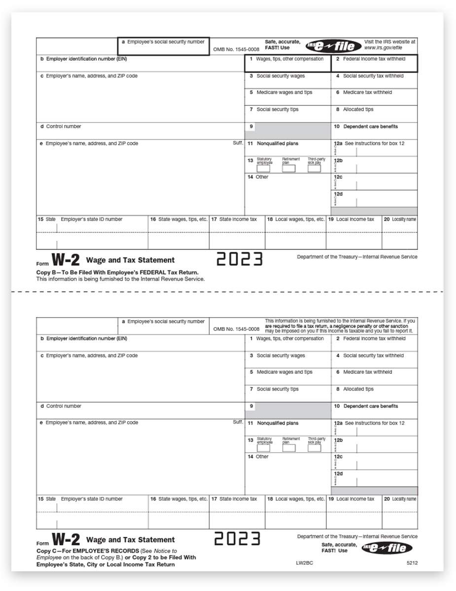 W2 Tax Forms, 2Up Employee Copies B, C - Discounttaxforms pertaining to W2 Form Copy B