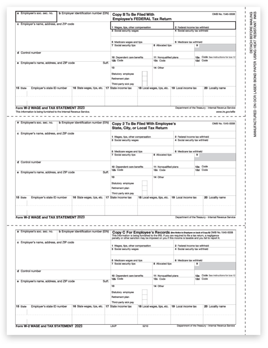 W2 Tax Forms, 3Up Employee Copies B, C, 2 - Discounttaxforms with Ut W2 Form