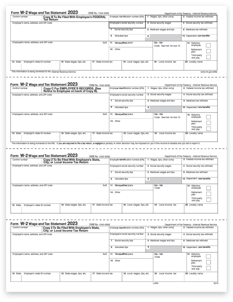 W2 Tax Forms, Condensed 4Up V2 For Employees - Discounttaxforms for Texas W2 Form