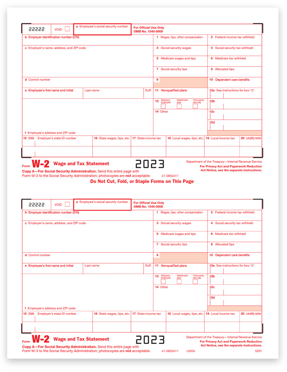 W2 Tax Forms Copy A For Ssa, Red-Scannable - Discounttaxforms pertaining to Will I Get A W2 Form From Social Security