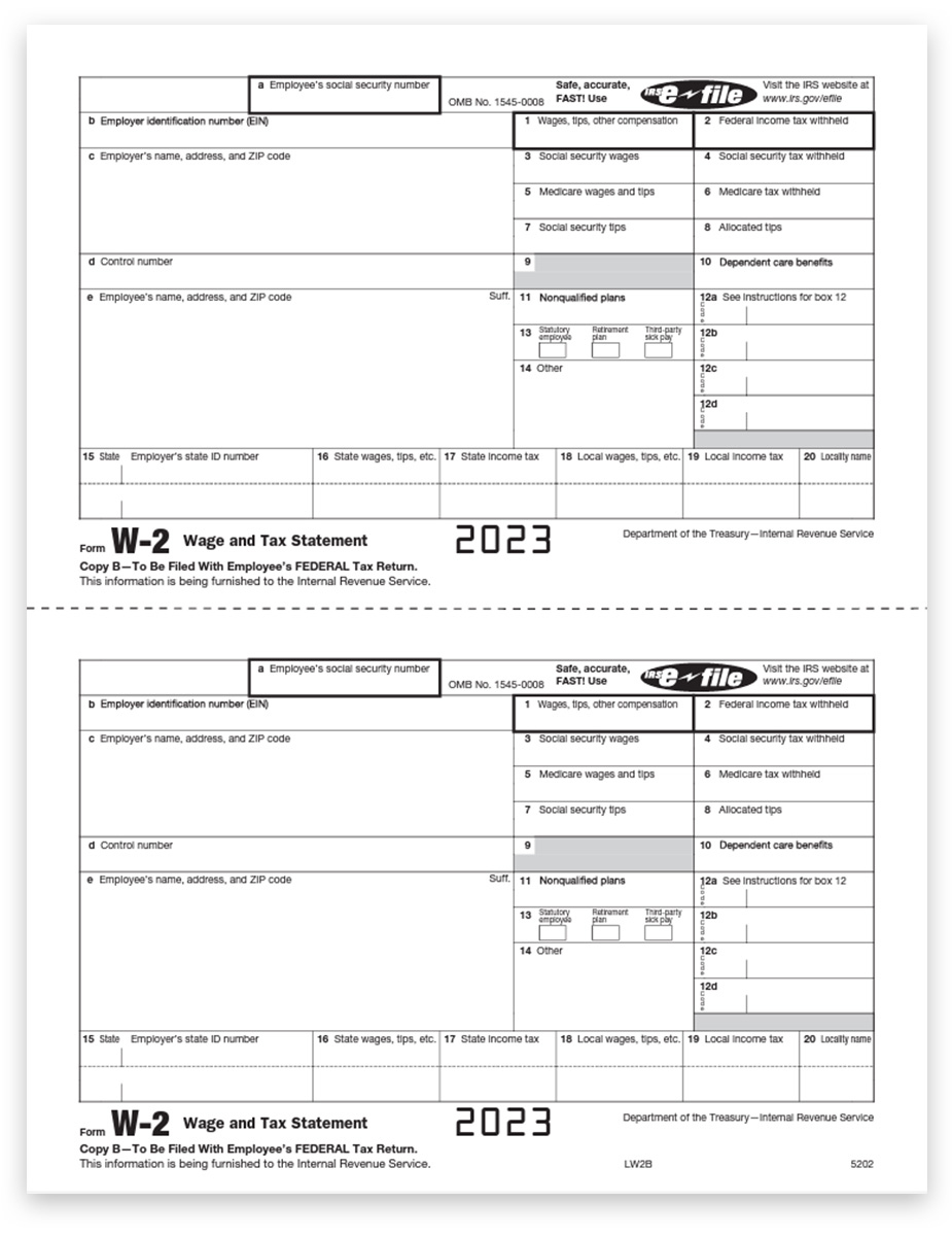 W2 Tax Forms Copy B For Employee Federal Filing - Zbp Forms intended for Formas W2