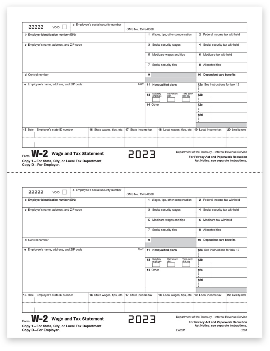 W2 Tax Forms Copy D &amp;amp; 1 For Employer State &amp;amp; File - Discounttaxforms for Form For W2
