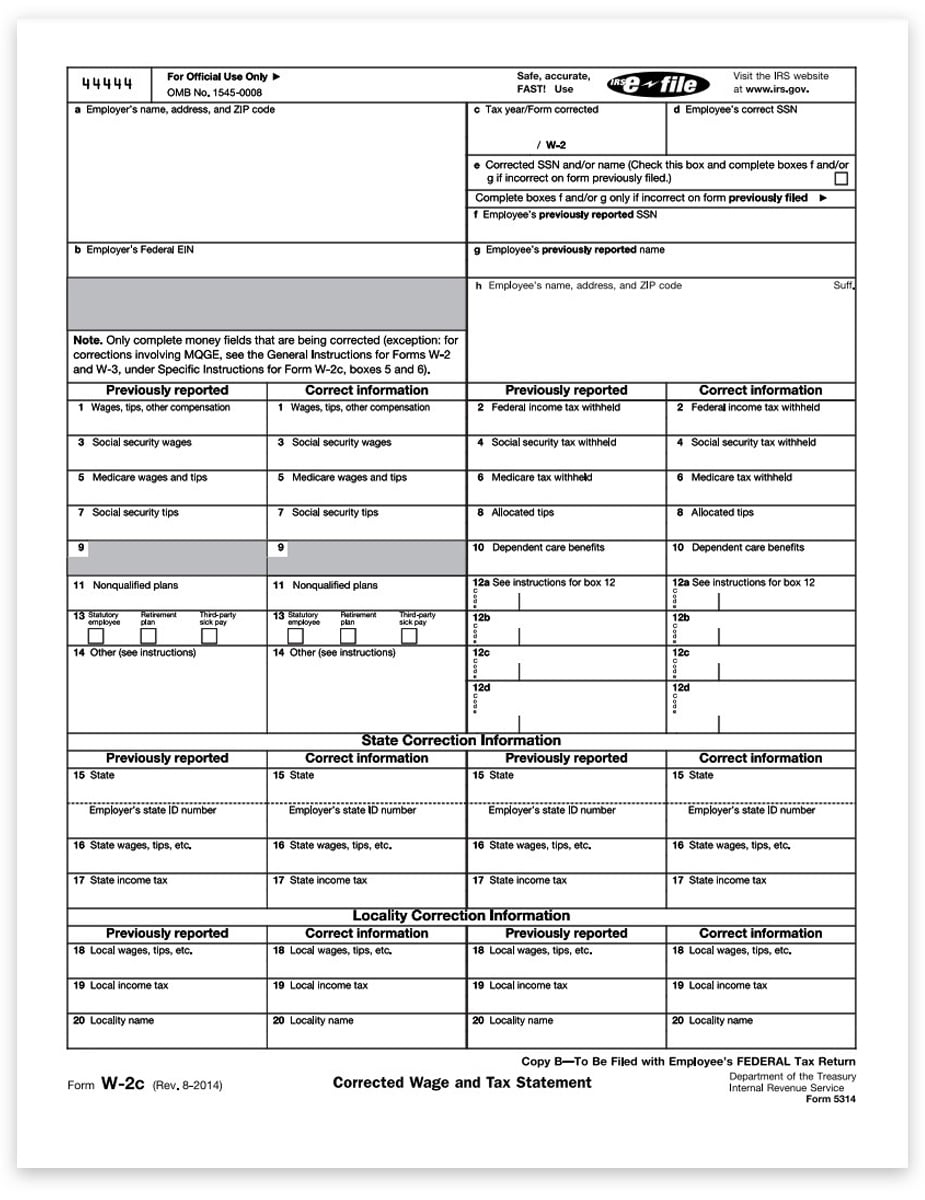 W2C Correction Form, Copy B For Employee Federal - Discounttaxforms pertaining to Amended W2 Form