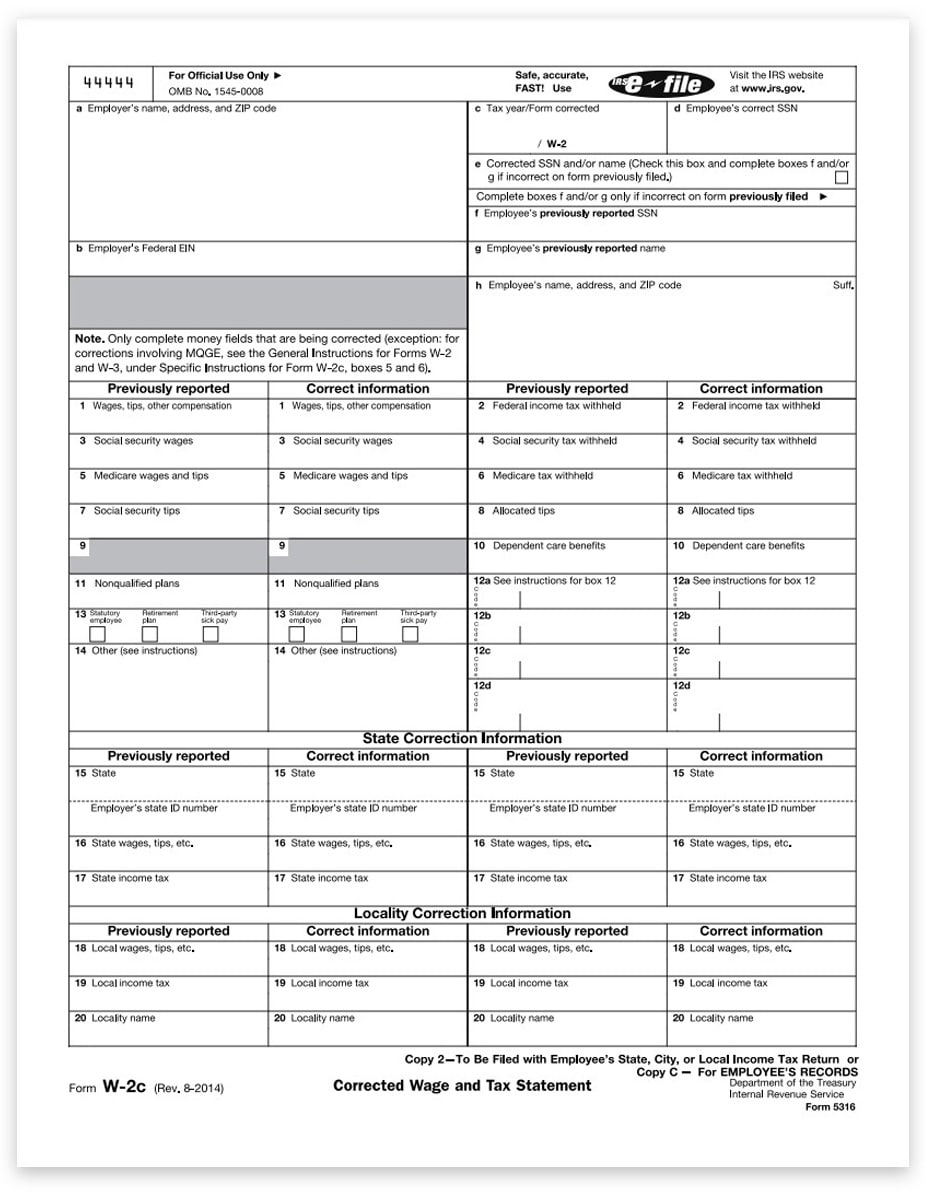 W2C Correction Forms For Employee, Copy C-2 - Discounttaxforms in Corrected W2 Form