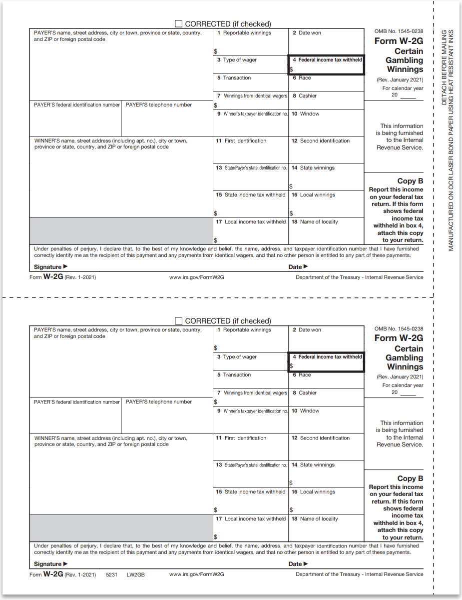 W2G Forms For Gambling Winnings, Winner Copy B - Discounttaxforms regarding What Is A W2 G Form
