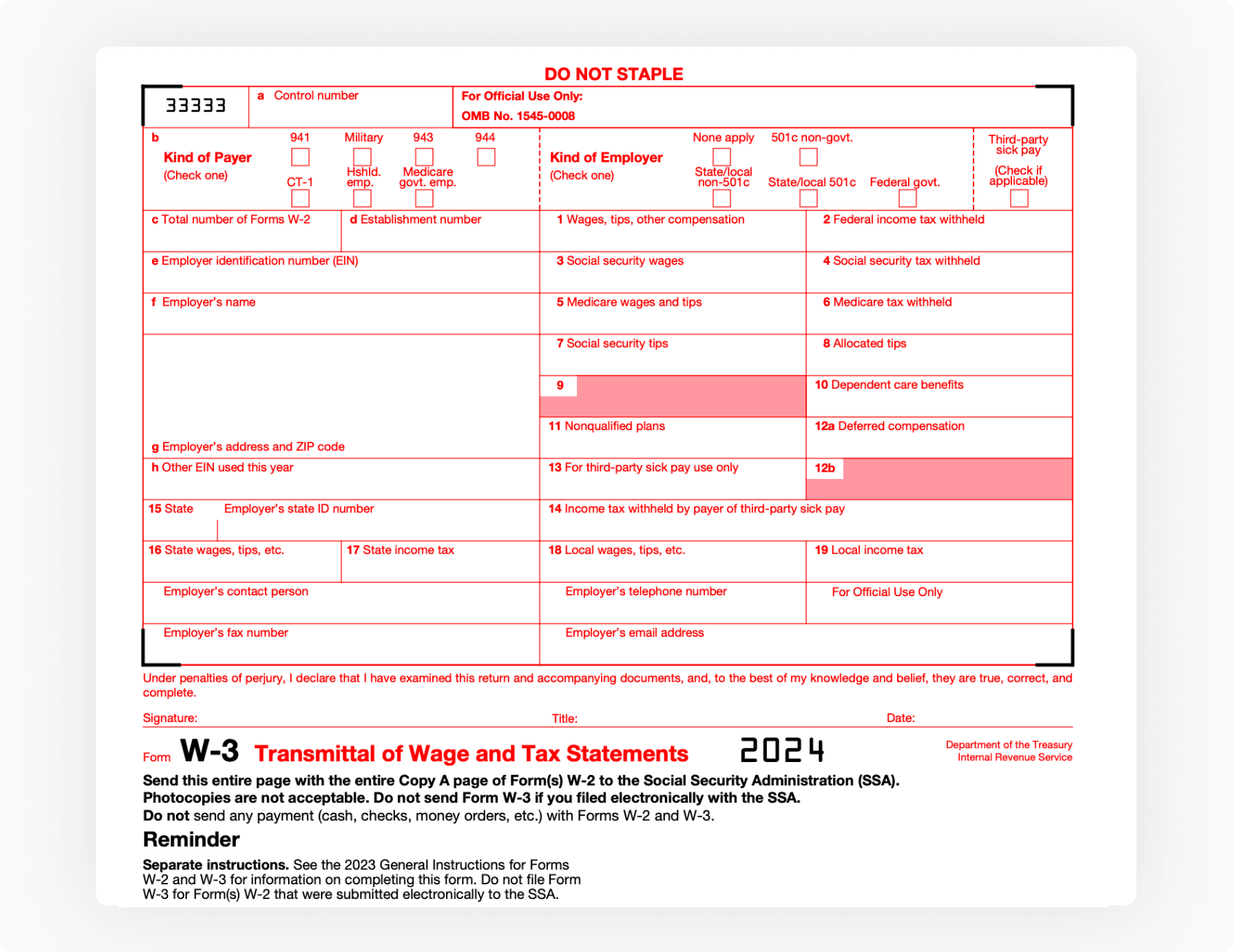 What Is W3 Form - Transmittal Of Wage And Tax Statements in Where To Mail W2 And W3 Forms