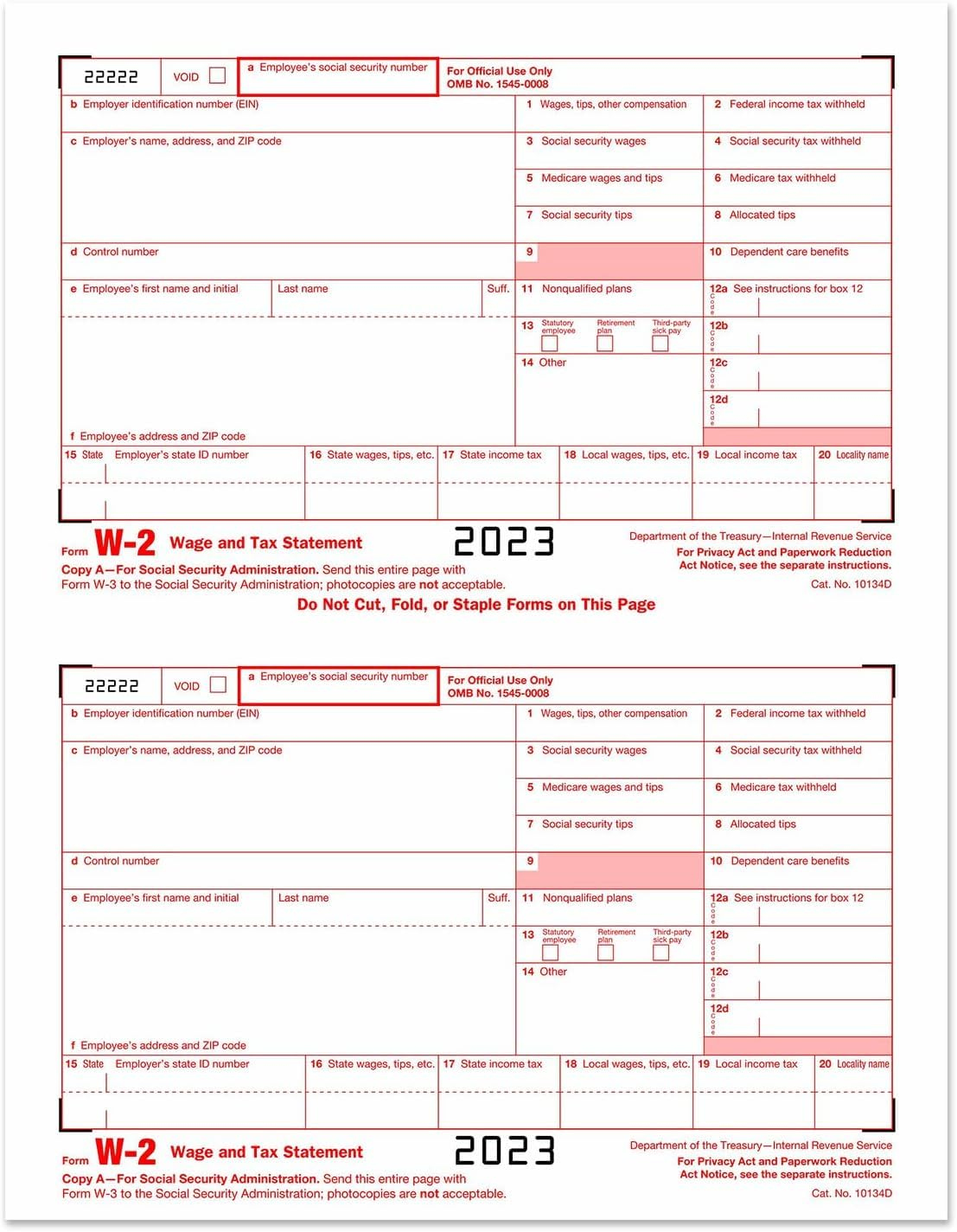 Amazon : W2 Forms 2023 Copy A, W-2 Federal Income Laser Tax for Amazon W2 Forms